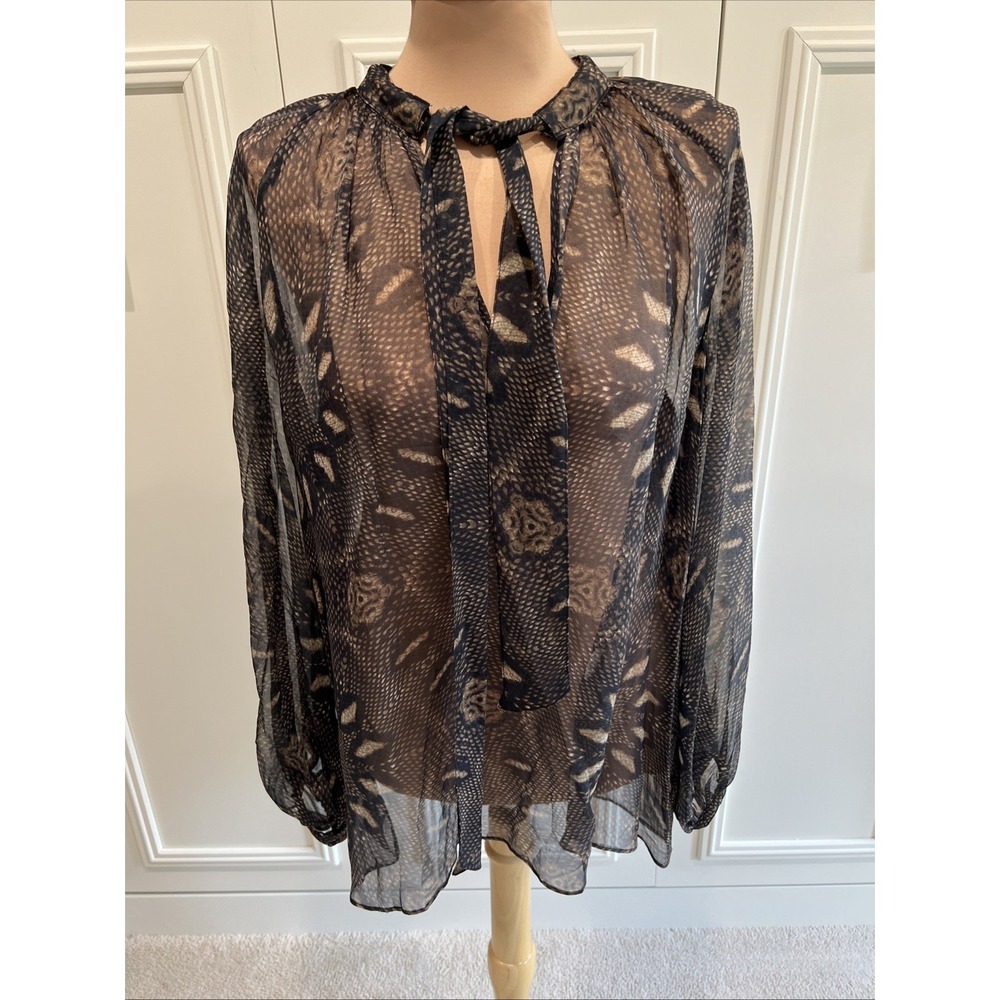 Bellatrix Python Snake Print Silk Tunic Tie‎ Neck Sheer